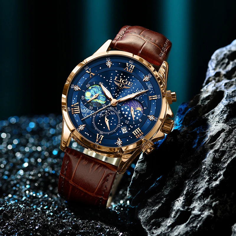 LIGE Men Watches Casual Sport Watch Men Luxury Waterproof Date Watches Luminous Chronograph Wristwatch Male Quartz Leather Clock