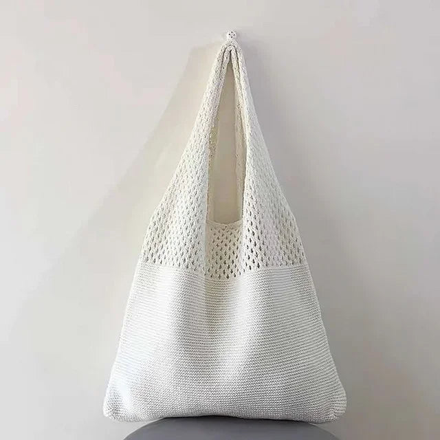 Retro Knitted Handbag | Crochet | Women's Tote Bag | Black White Khaki