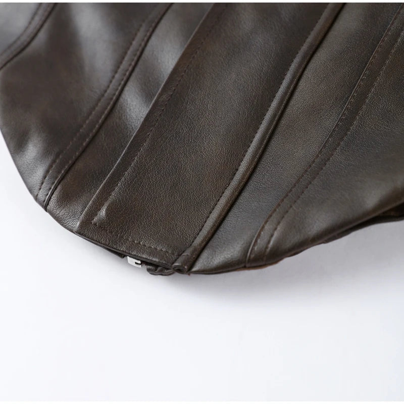 Casual Pu Leather Loose Women Jacket Belt Full Sleeve Stand Collar Zippers Female Coat 2026 Spring Autumn Lady Streetwears