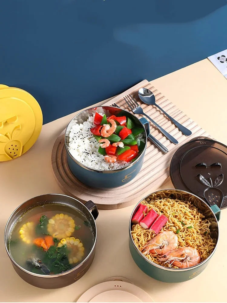 304 Paslanmaz Çelik Ramen Kase | Kapakalı | Isıya Dayanıklı | 1000ml & 1300ml