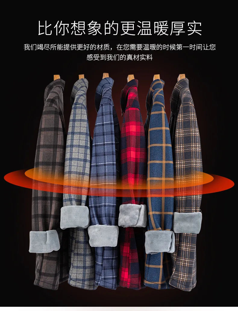 New 2025 Men's Warm Long Sleeve Plaid Design Shirt Autumn Winter Fleece and Thick Warm Men's Casual Shirts Large Size Shirt 5XL