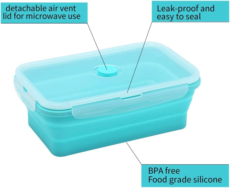 Katlanabilir Silikon Saklama Kabı 4'lü Set | Kapakalı | BPA İçermez | Bento Kutusu