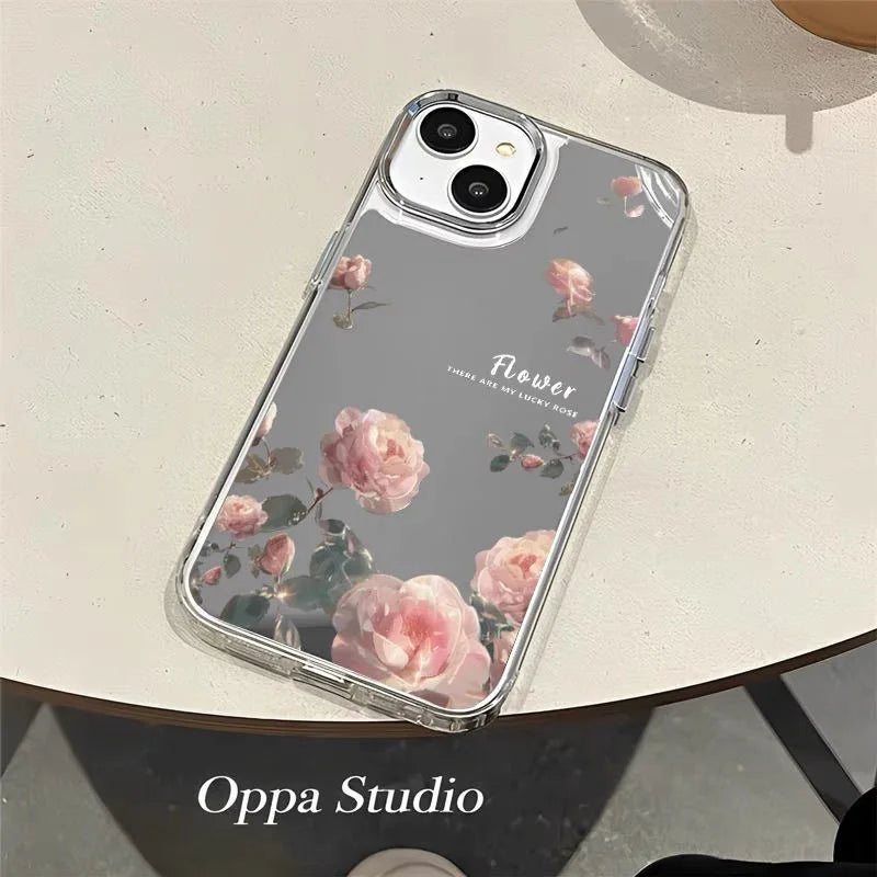 Red Flower Make Up Mirror Phone Case For IPhone 17 17Air 16 15 14 13 12 11 Pro Max XR X XS 7 8 Plus Bumber Cover Case Funda