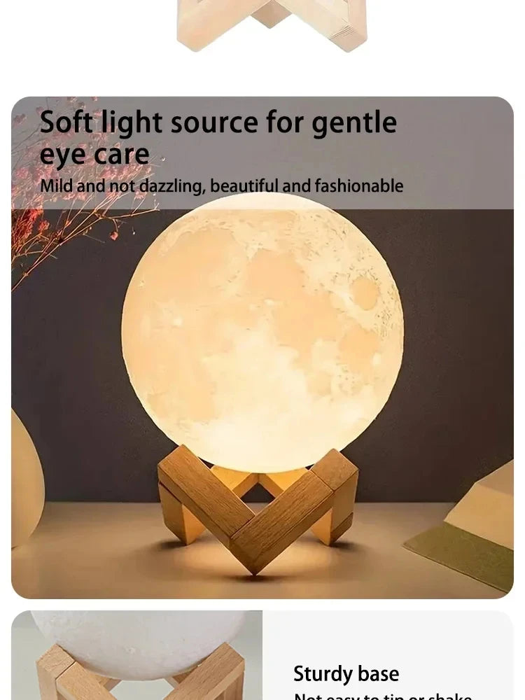 3D Ay Lambası Gece Işığı | Dokunmatik Sensör | Çocuk Odası | Hediye