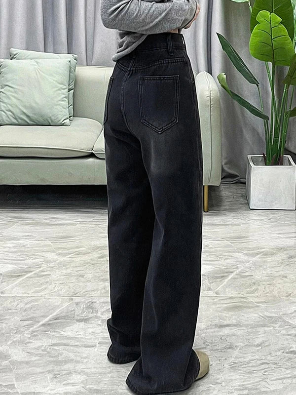 Loose Wide Leg Jeans Women's High Waist Straight Leg Jeans Casual Style Anti-Wrinkle Comfortable Fit for Pear Shaped Body