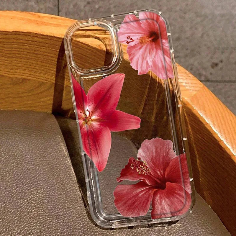 Cherry Flower Print Clear Case For iPhone 17 Air 16 15 14 13 Pro Max 11 12 Mini X XR XS 7 8 Plus SE2 Stylish Shockproof Cover