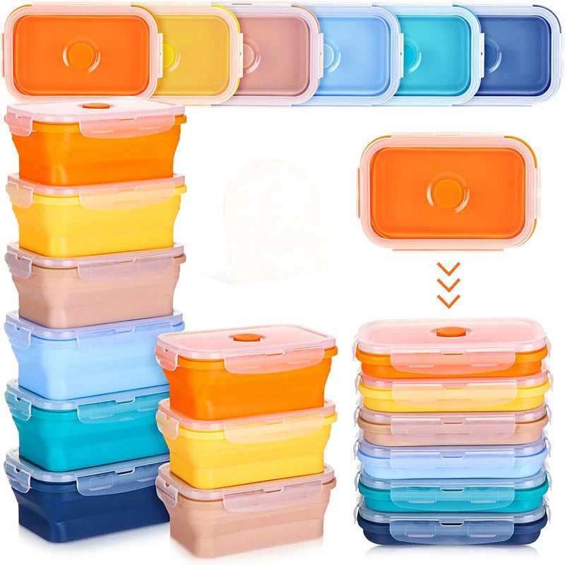 Katlanabilir Silikon Bento Kutusu | Kapakalı | 350ml-1200ml | Dondurucu Uyumlu