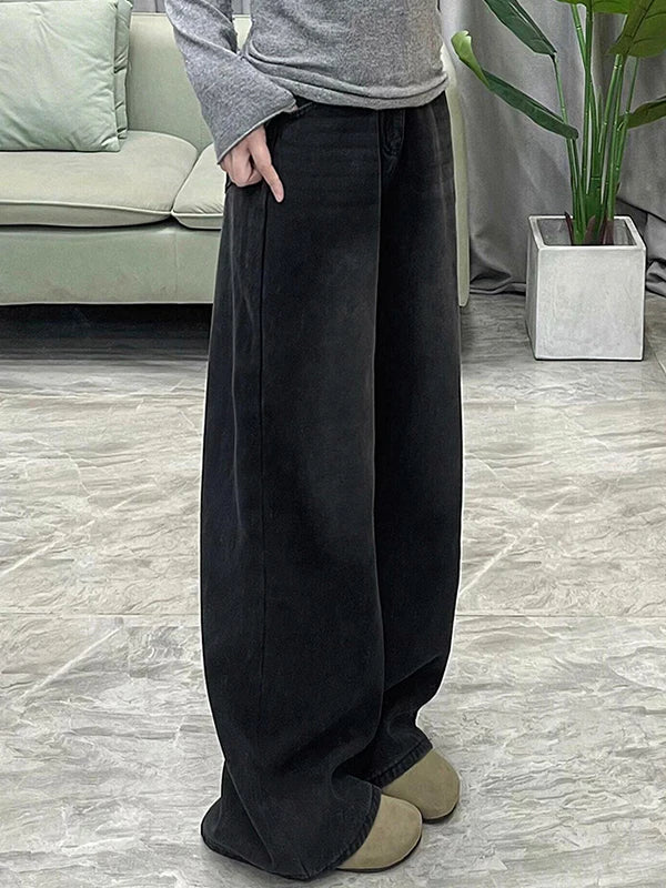 Loose Wide Leg Jeans Women's High Waist Straight Leg Jeans Casual Style Anti-Wrinkle Comfortable Fit for Pear Shaped Body