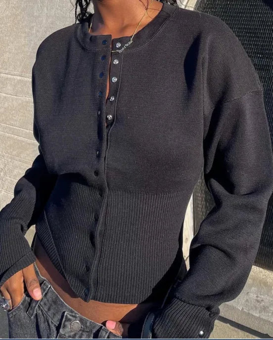 Women Knitted Cardigan Sweaters Solid Short Jumpers Round Neck Long Sleeves Single Breasted Empire Waist Slim 2026 Autumn Winter