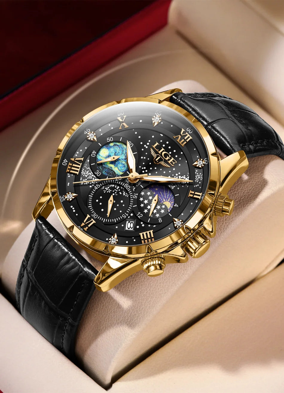 LIGE Men Watches Casual Sport Watch Men Luxury Waterproof Date Watches Luminous Chronograph Wristwatch Male Quartz Leather Clock