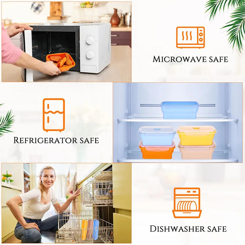 Katlanabilir Silikon Bento Kutusu | Kapakalı | 350ml-1200ml | Dondurucu Uyumlu