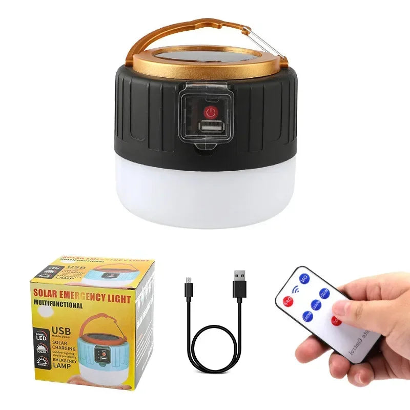 1000W Solar LED Kamp Lambası | USB Şarjlı | Acil Durum Feneri