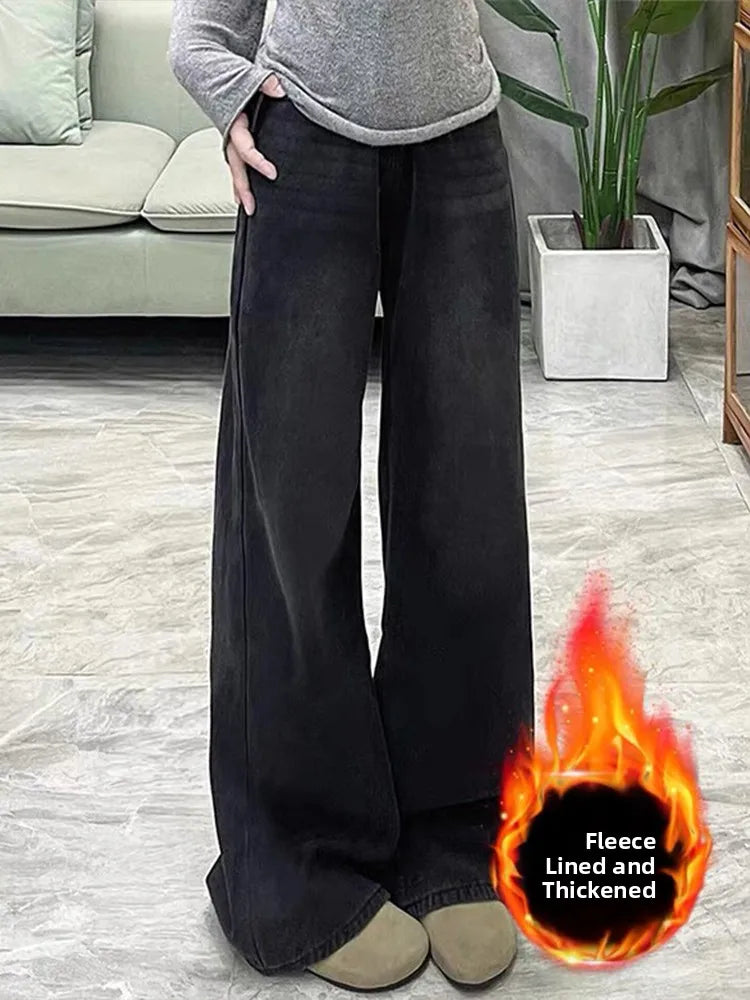 Loose Wide Leg Jeans Women's High Waist Straight Leg Jeans Casual Style Anti-Wrinkle Comfortable Fit for Pear Shaped Body