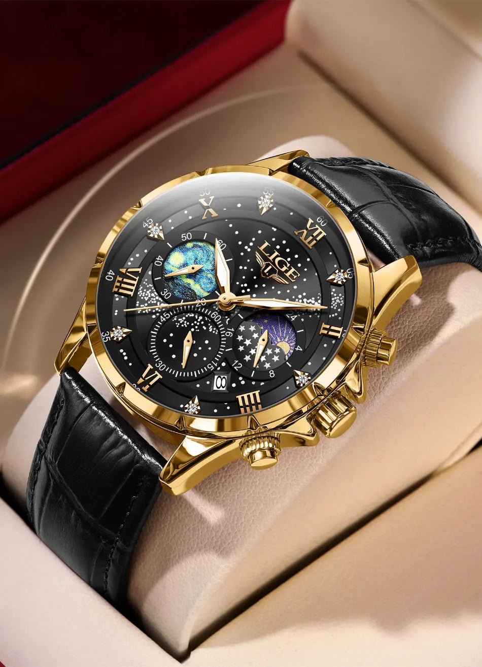 LIGE Men Watches Casual Sport Watch Men Luxury Waterproof Date Watches Luminous Chronograph Wristwatch Male Quartz Leather Clock