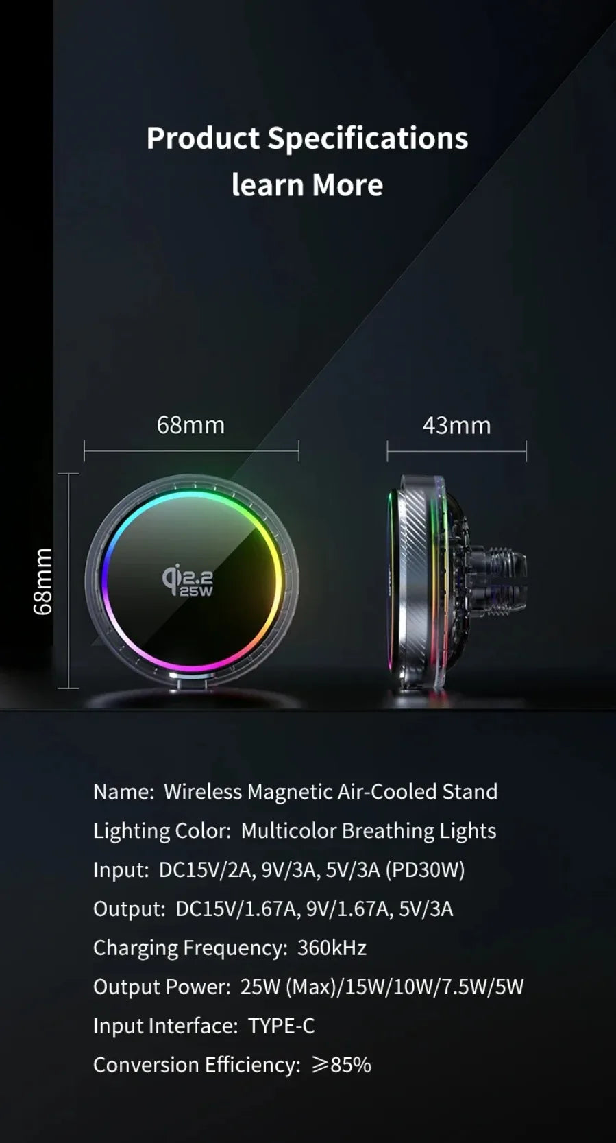 Qi2 25W Manyetik Araç İçi Kablosuz Şarj | RGB Aydınlatma | iPhone MagSafe Uyumlu