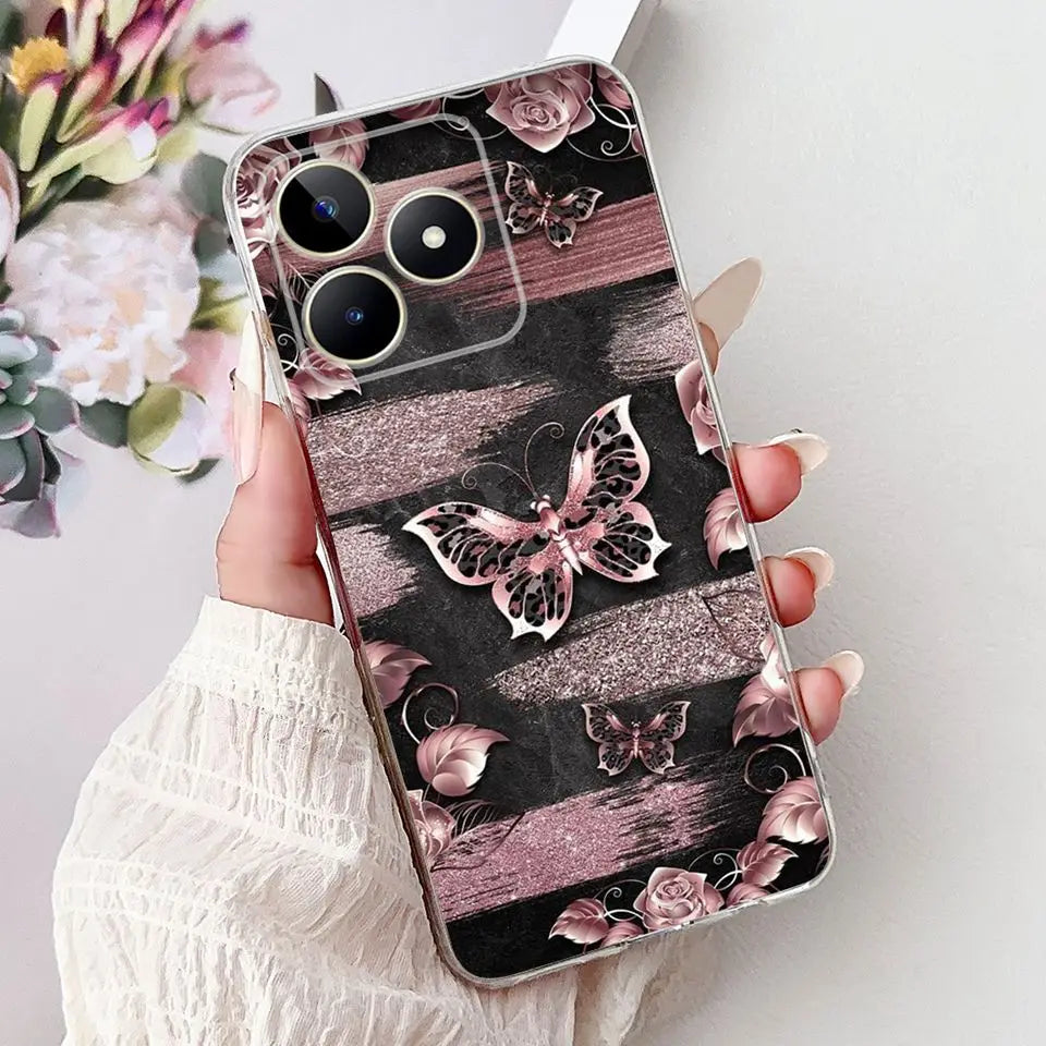 Realme C51 / C53 / C55 / C65 / C67 Şeffaf Karikatür Telefon Kılıfı