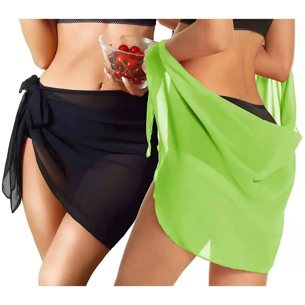 Women Summer Beach Short Sarongs Swimsuit Coverups Bikini Wrap Sheer Short Skirt Chiffon Scarf Cover Ups for Swimwear