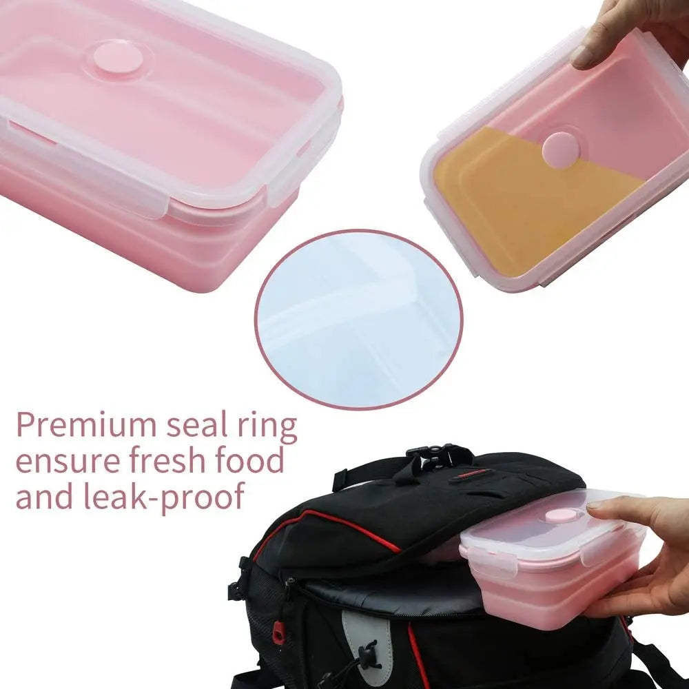 Katlanabilir Silikon Saklama Kabı 4'lü Set | Kapakalı | BPA İçermez | Bento Kutusu