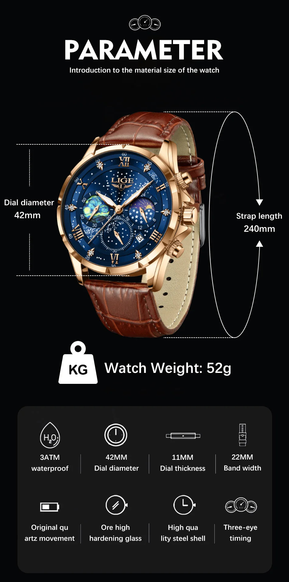 LIGE Men Watches Casual Sport Watch Men Luxury Waterproof Date Watches Luminous Chronograph Wristwatch Male Quartz Leather Clock
