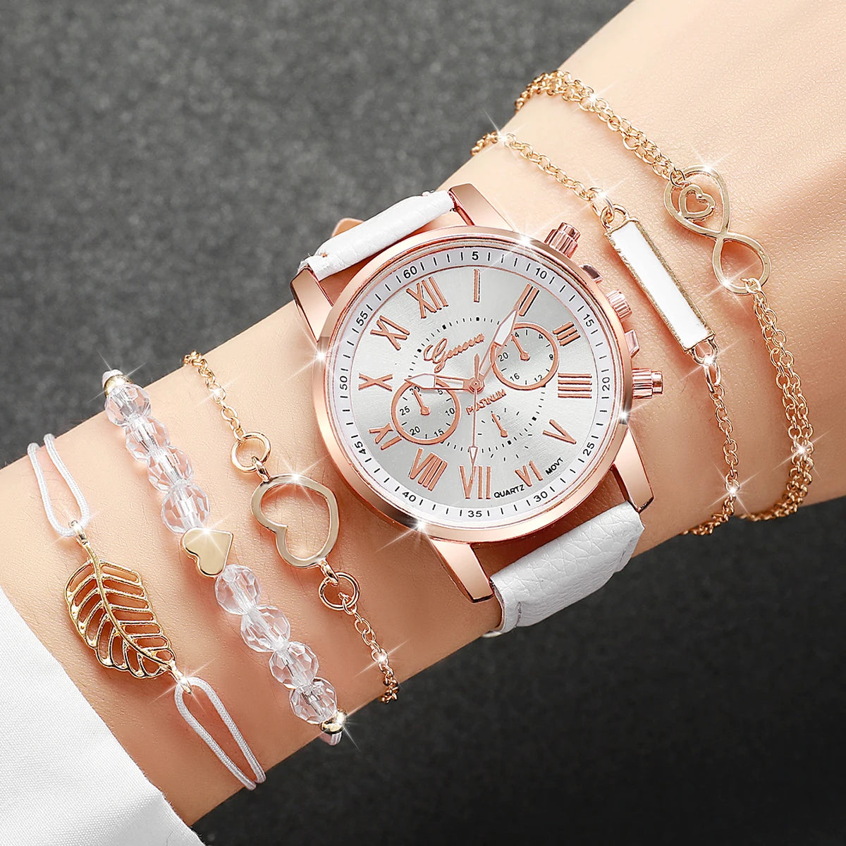 Surprise Mystery Watch Set Blind Box- 6PCS Fashion Women Watches Bracelets Set Casual Leather Band Wristwatches（Without Box）