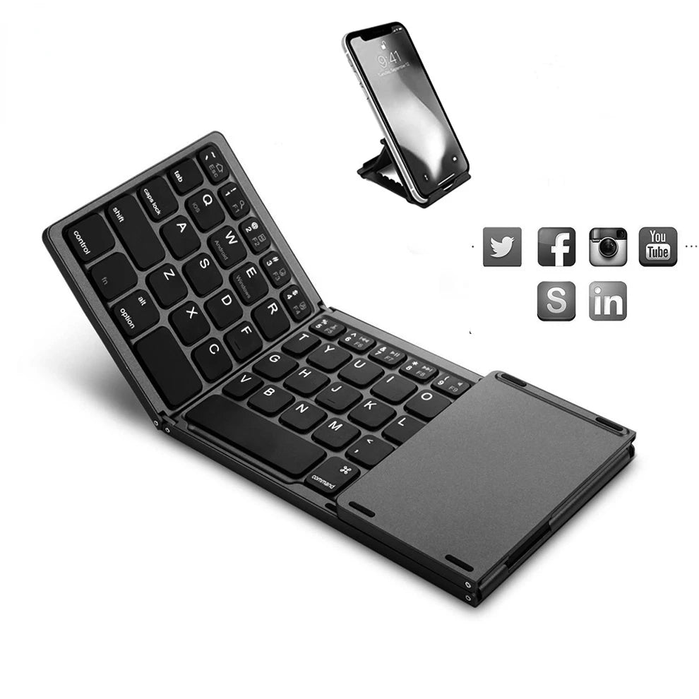 Triple Folding Wireless Keyboard Slim Touchpad Bluetooth Keyboard Rechargeable Foldable Keyboard for Tablet Laptop