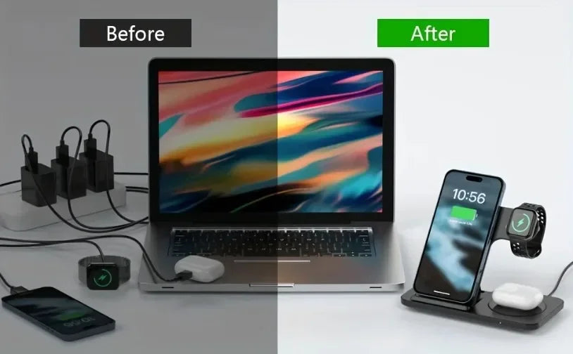 3'ü 1 Arada 30W Katlanabilir Kablosuz Şarj İstasyonu | iPhone & iWatch & AirPods Uyumlu
