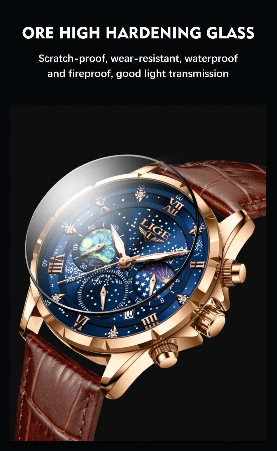 LIGE Men Watches Casual Sport Watch Men Luxury Waterproof Date Watches Luminous Chronograph Wristwatch Male Quartz Leather Clock