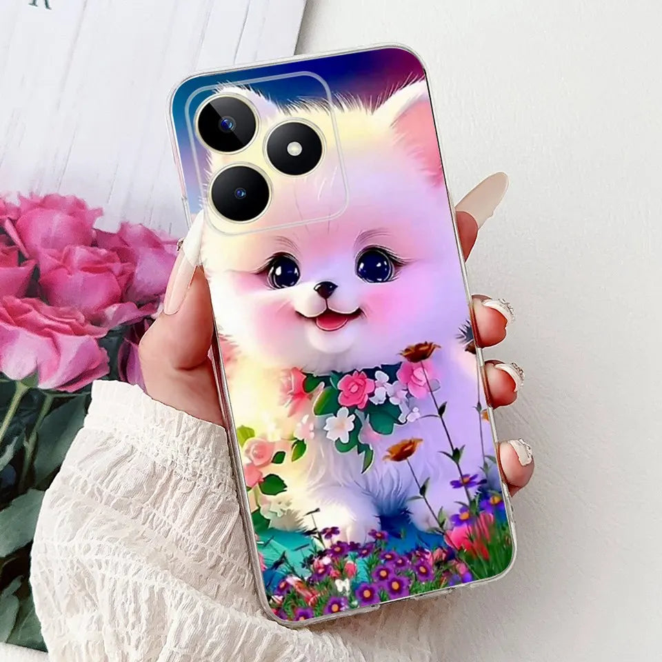 Realme C51 / C53 / C55 / C65 / C67 Şeffaf Karikatür Telefon Kılıfı