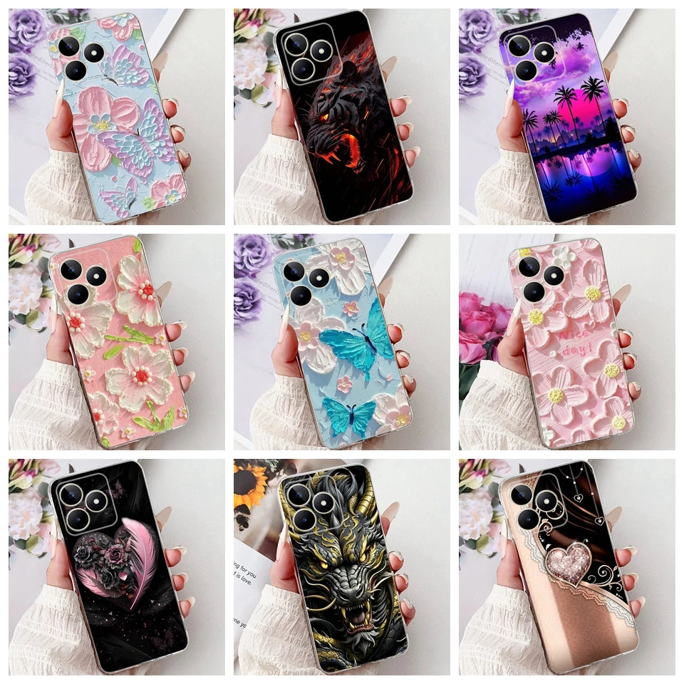 Realme C51 / C53 / C55 / C65 / C67 Şeffaf Karikatür Telefon Kılıfı