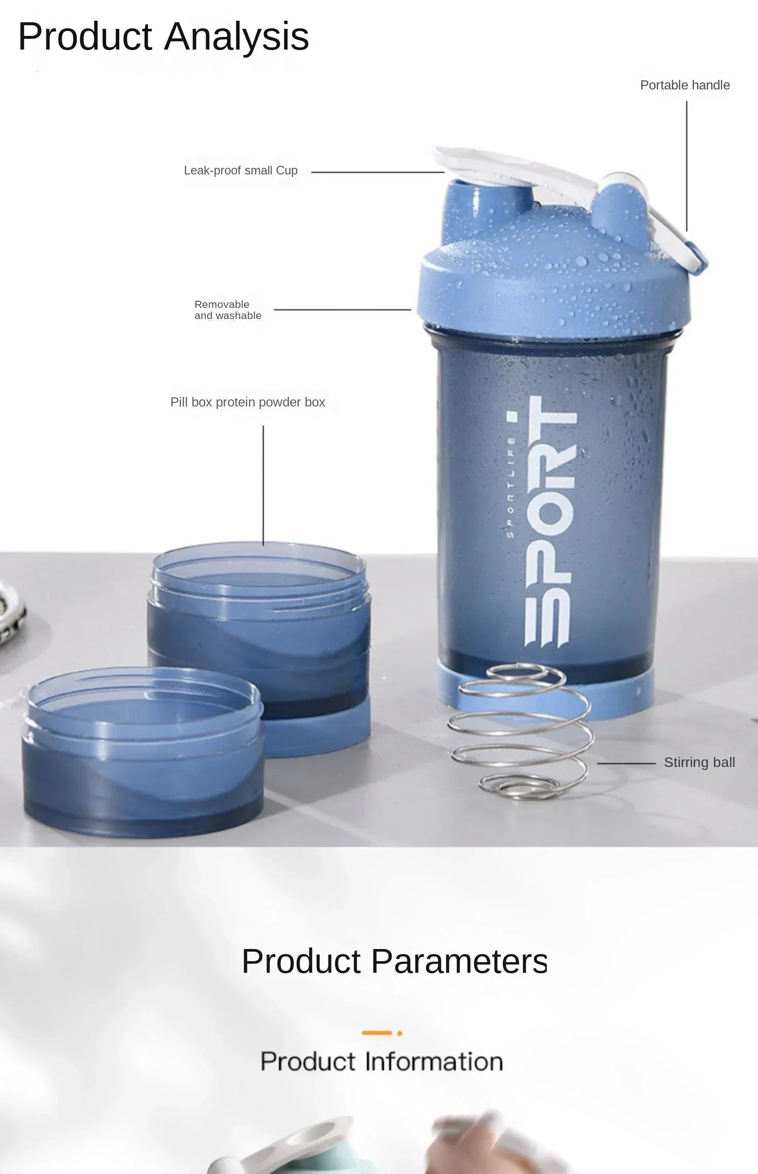 Spor Su Şişesi - 3 Katmanlı Protein Şeyker Sızdırmaz BPA Free