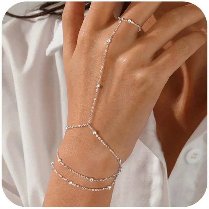 Minimalist İnce Zincir Parmak Yüzük Bileklik | Çok Katmanlı | Vintage