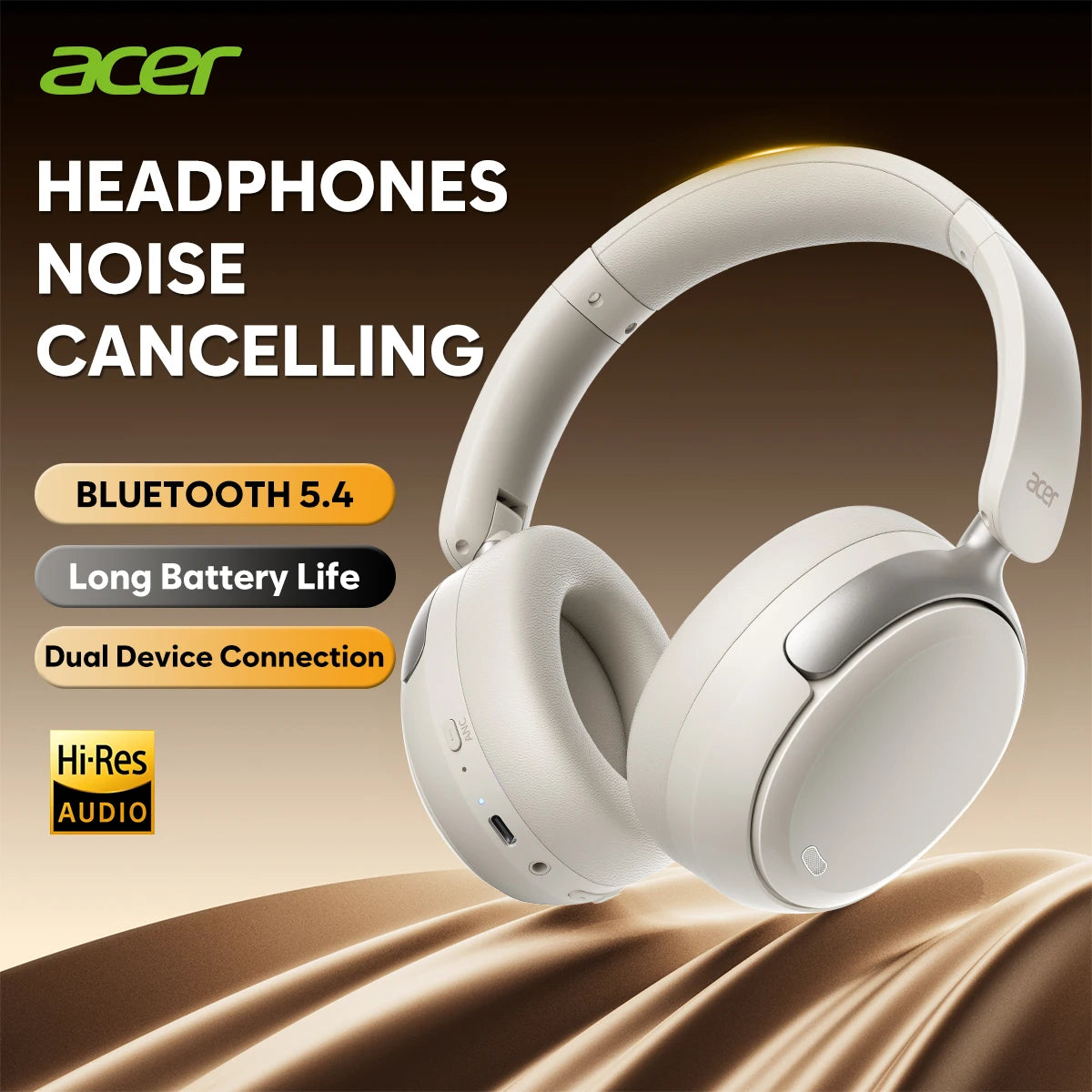 Acer OHR516 ANC Kablosuz Kulaklık | Hi-Res | 40mm Sürücü | Bluetooth