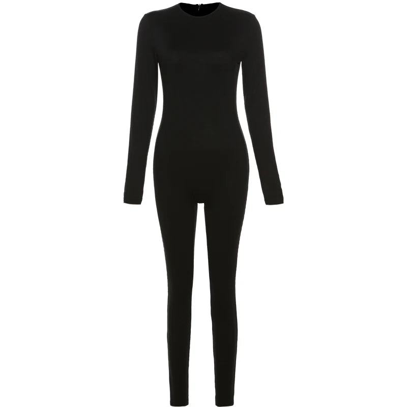 Weird Puss Solid Fitness Casual Jumpsuit Women Long Sleeve Stretch Skinny Activity Sporty Tight Simple Fall Streetwear Overalls