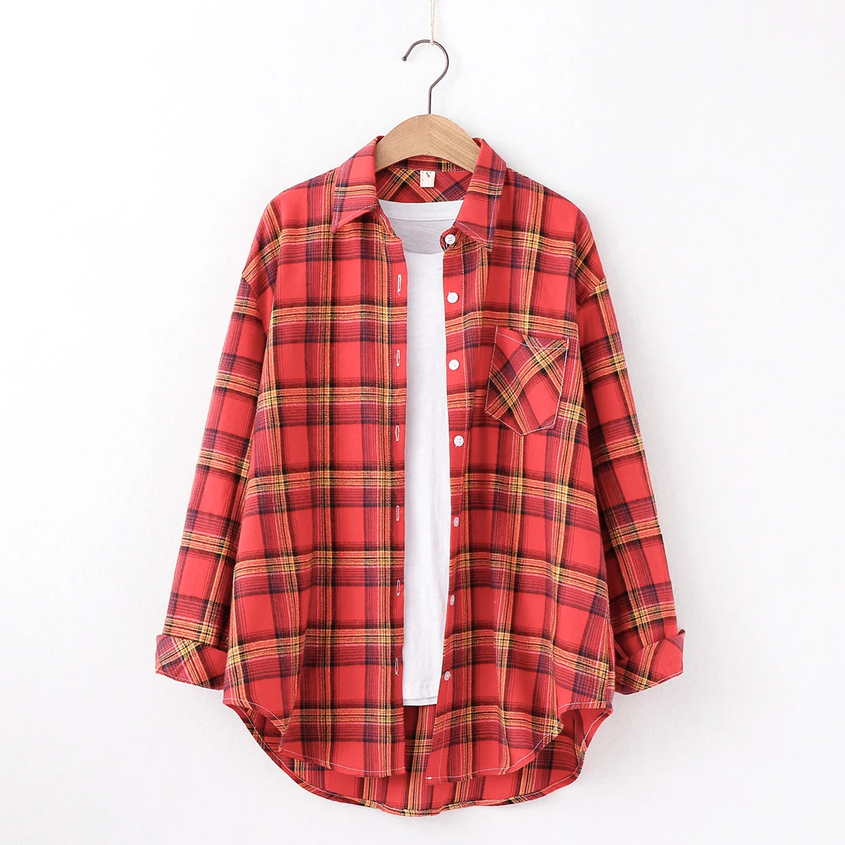 Fresh Flannel Plaid Shirt Women 2026 New Female Blouses and Tops Cotton Loose Long Sleeve Casual Shirts Fine Women's Clothes