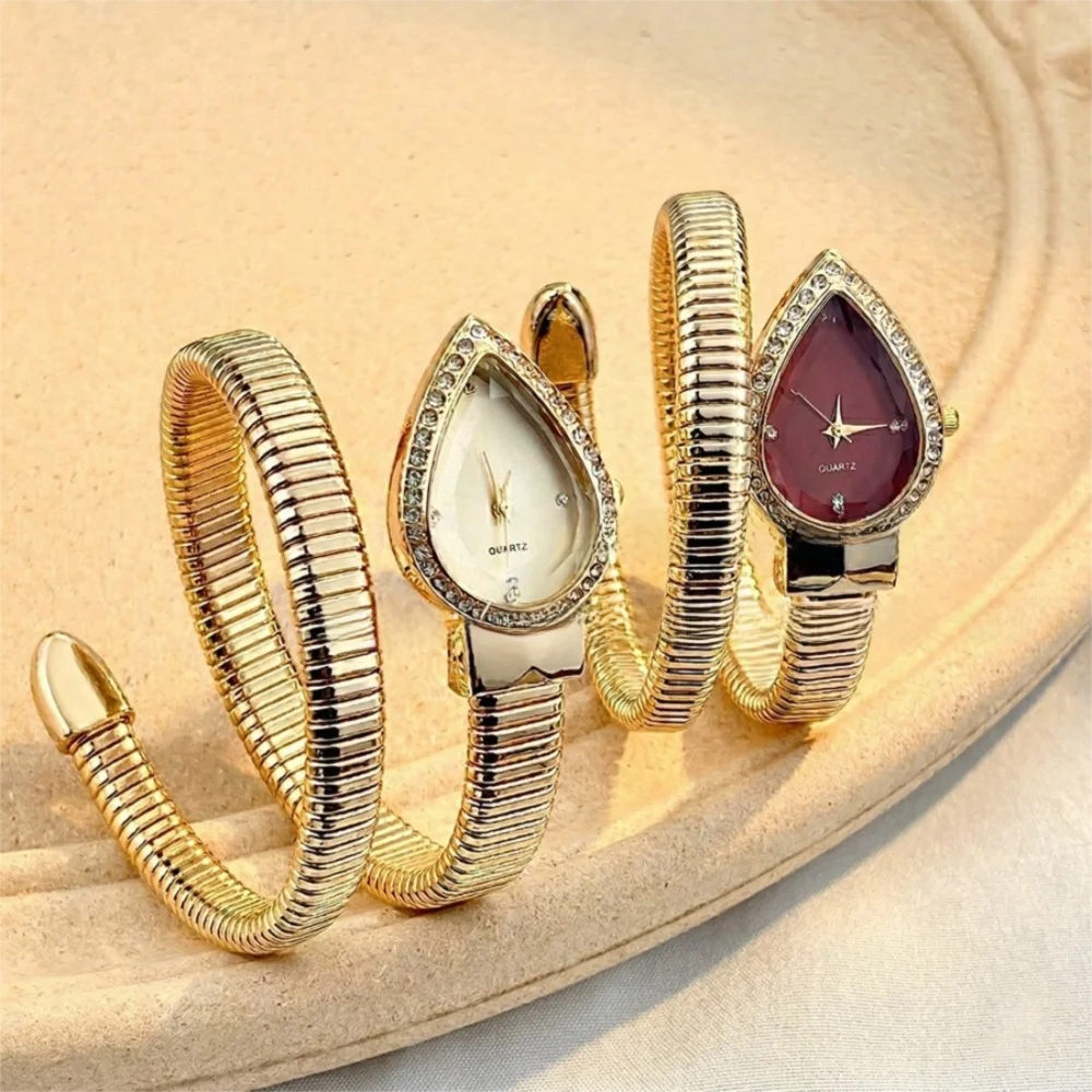 New Water Drop Headed Quartz Watch Stainless Steel Strap Elegant Wristwatch Bracelet Snake-shaped Band Watch Women's Watch