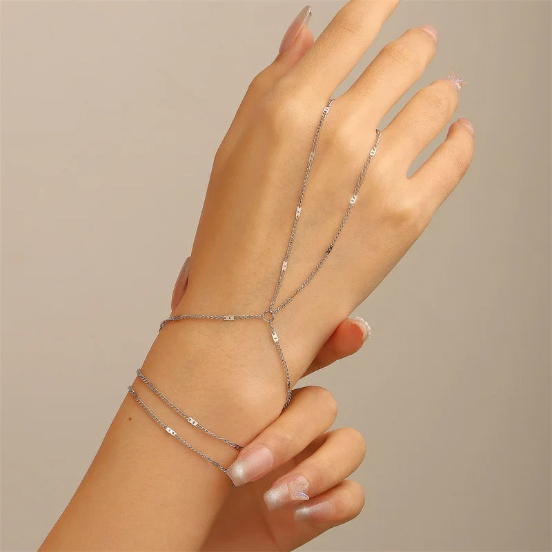 Minimalist İnce Zincir Parmak Yüzük Bileklik | Çok Katmanlı | Vintage