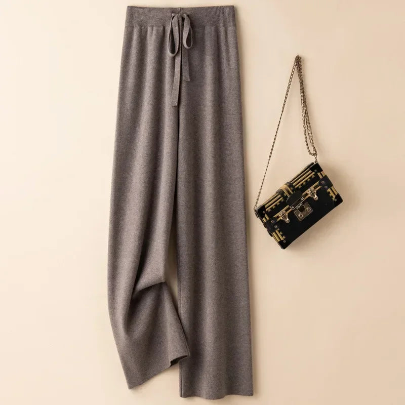 Fashionable High-Waisted Knit Pants for Women Loose-Fit Draped Versatile Base Pants Trendy Autumn/Winter New Arrival Wide-Leg St
