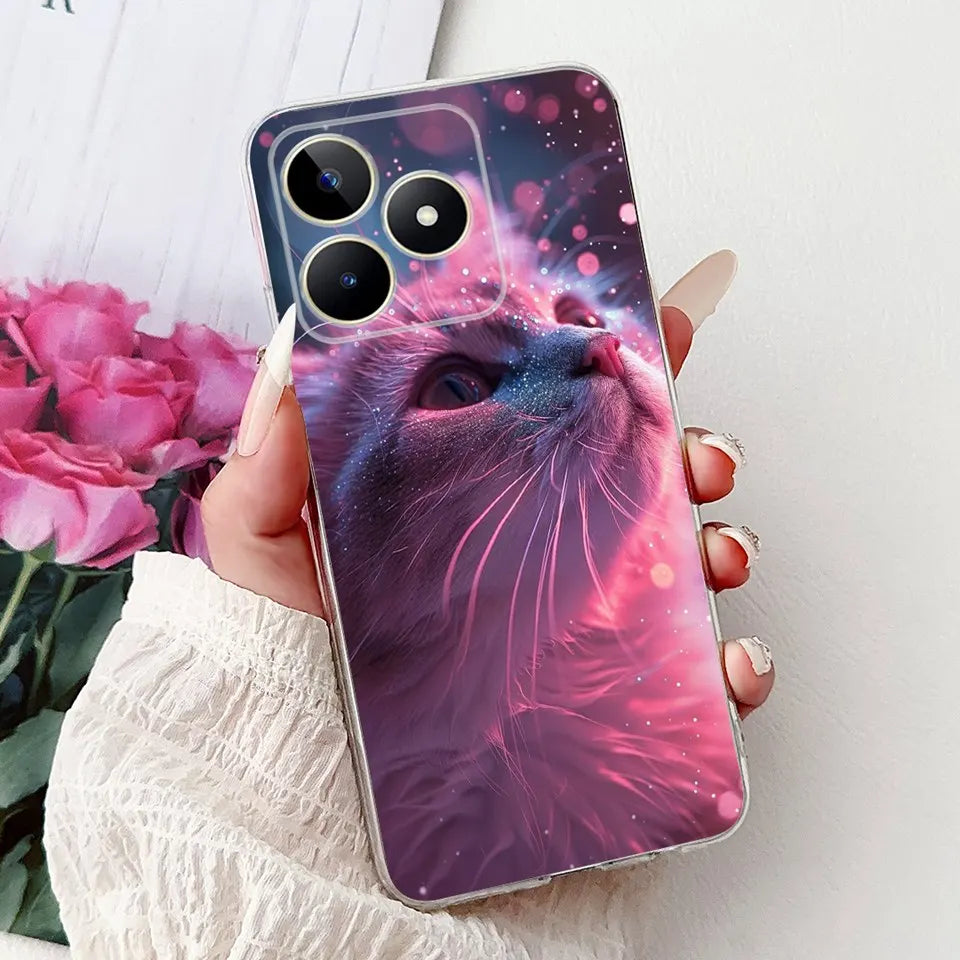Realme C51 / C53 / C55 / C65 / C67 Şeffaf Karikatür Telefon Kılıfı
