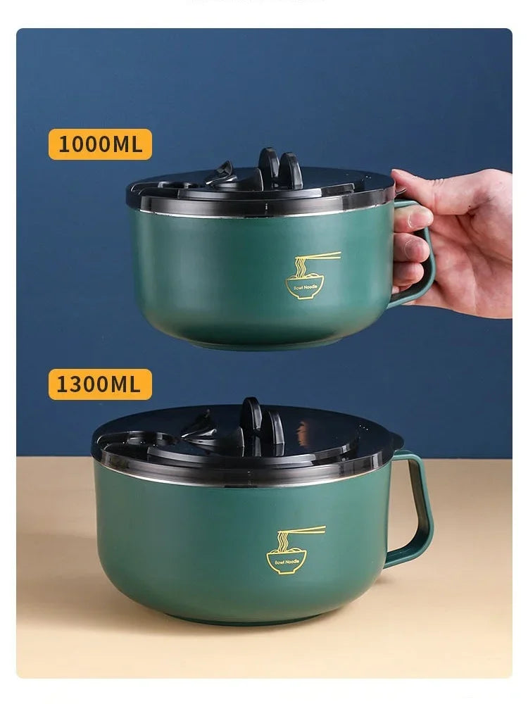 304 Paslanmaz Çelik Ramen Kase | Kapakalı | Isıya Dayanıklı | 1000ml & 1300ml
