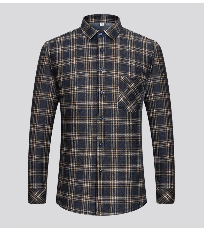 New 2025 Men's Warm Long Sleeve Plaid Design Shirt Autumn Winter Fleece and Thick Warm Men's Casual Shirts Large Size Shirt 5XL
