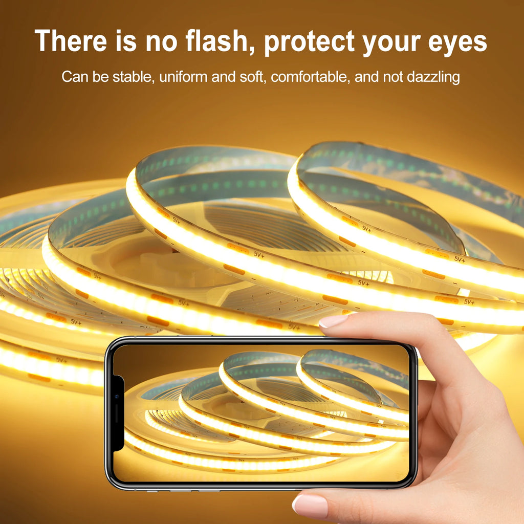USB COB Strip Light 5V | 320 LED/m | Flexible Adhesive Tape | TV Backlighting