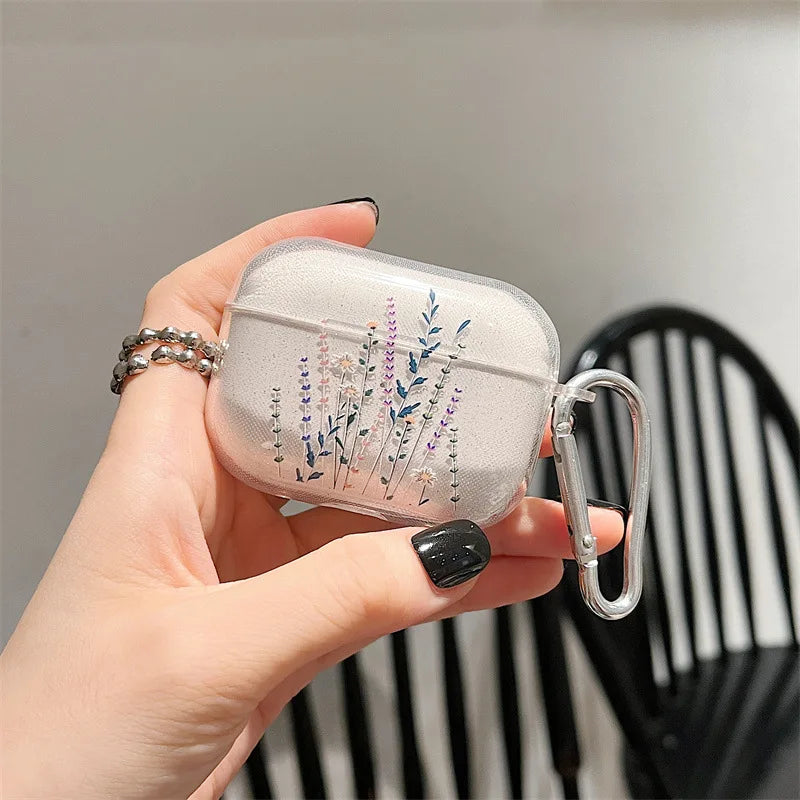 AirPods Pro 2 / 1 / 3 / 4 Simli Çiçek Desenli Kılıf | Anahtarlık