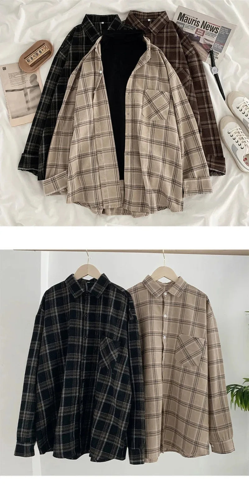 Plaid shirt women long sleeve retro port taste loose size women Korean version of the spring wear student jacket