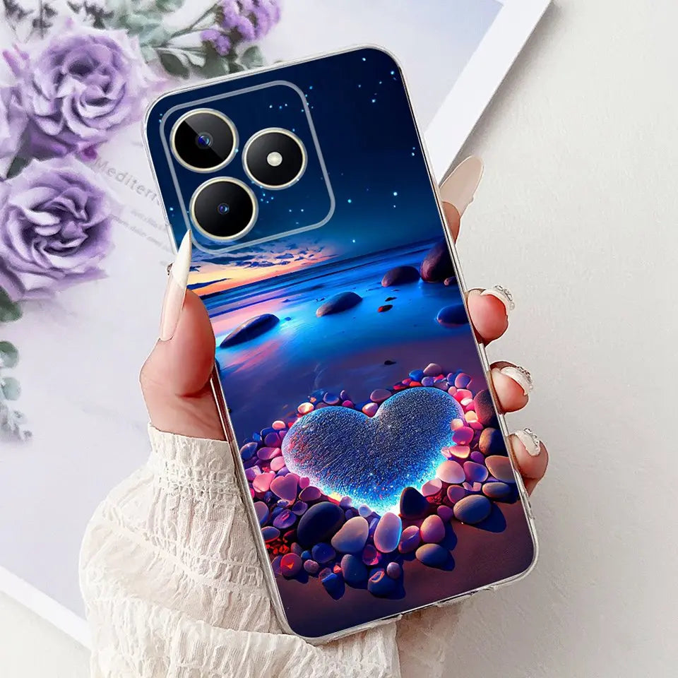 Realme C51 / C53 / C55 / C65 / C67 Şeffaf Karikatür Telefon Kılıfı