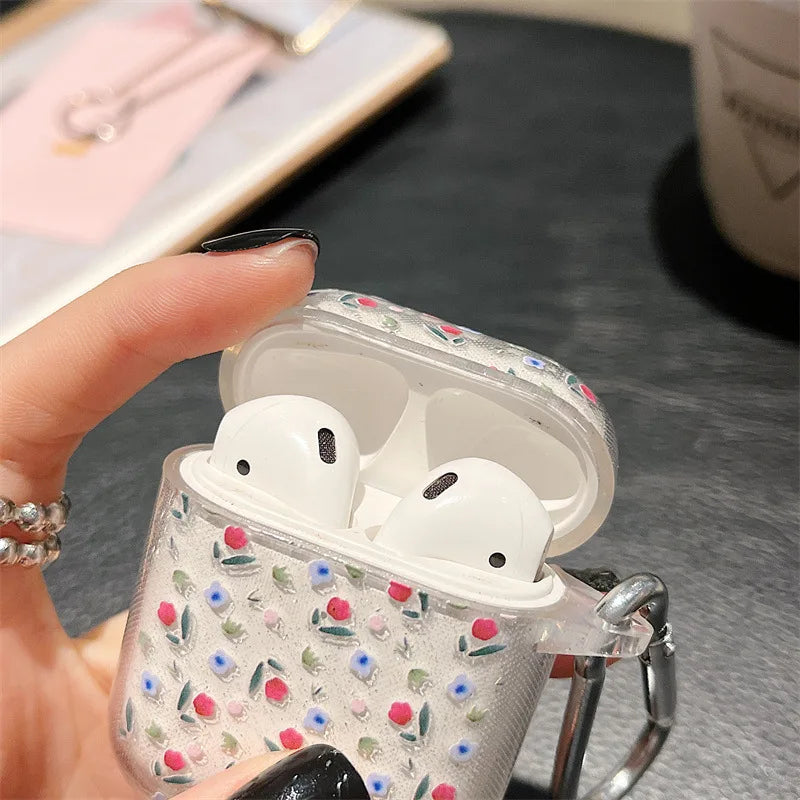 AirPods Pro 2 / 1 / 3 / 4 Simli Çiçek Desenli Kılıf | Anahtarlık