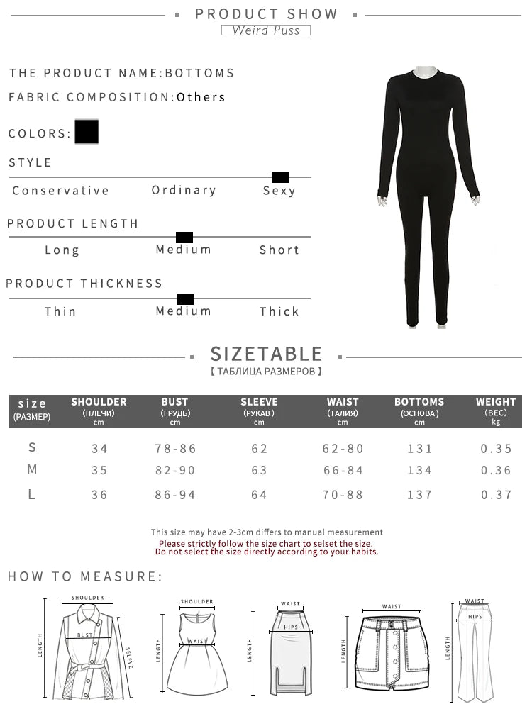 Weird Puss Solid Fitness Casual Jumpsuit Women Long Sleeve Stretch Skinny Activity Sporty Tight Simple Fall Streetwear Overalls