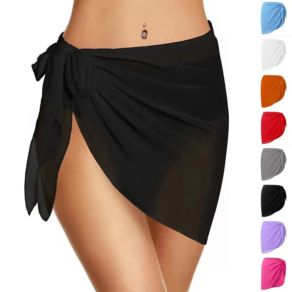 Women Summer Beach Short Sarongs Swimsuit Coverups Bikini Wrap Sheer Short Skirt Chiffon Scarf Cover Ups for Swimwear