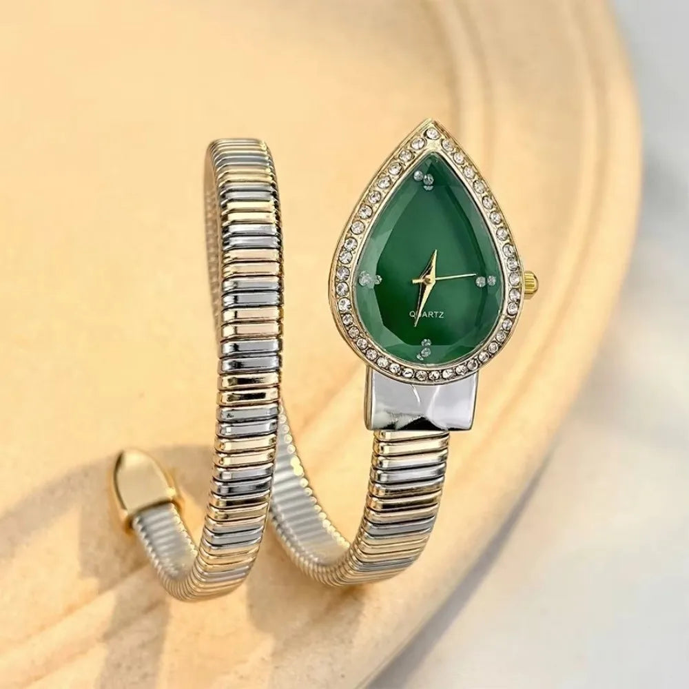 New Water Drop Headed Quartz Watch Stainless Steel Strap Elegant Wristwatch Bracelet Snake-shaped Band Watch Women's Watch