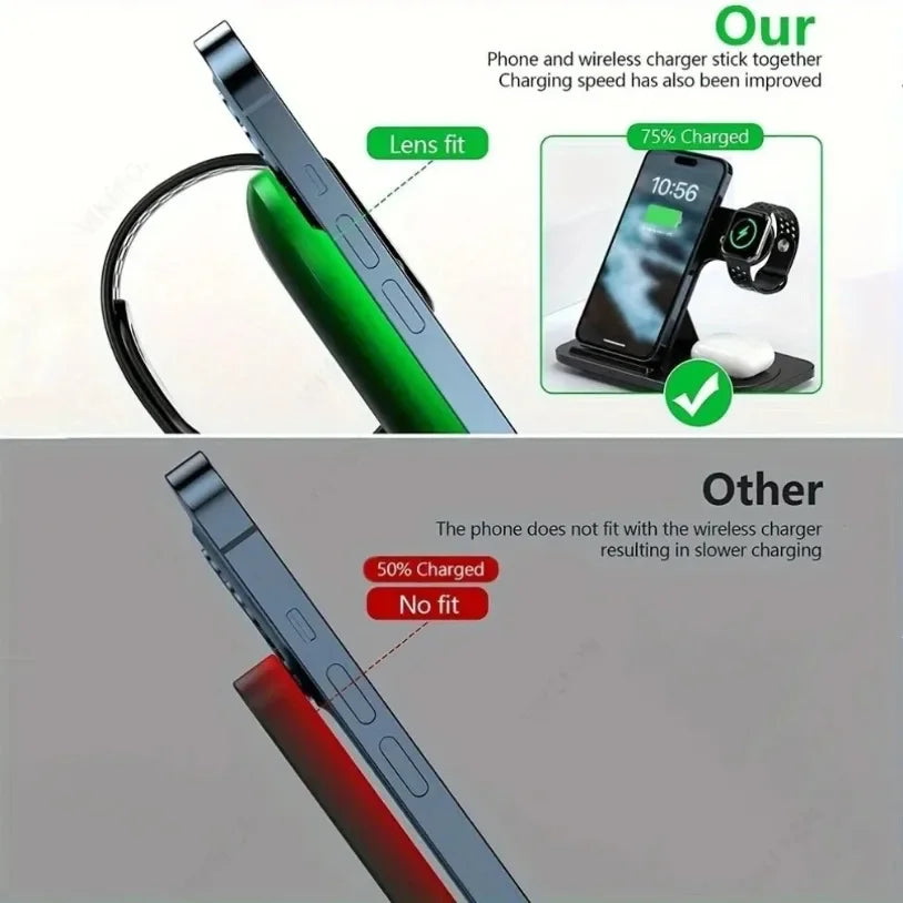 3'ü 1 Arada 30W Katlanabilir Kablosuz Şarj İstasyonu | iPhone & iWatch & AirPods Uyumlu