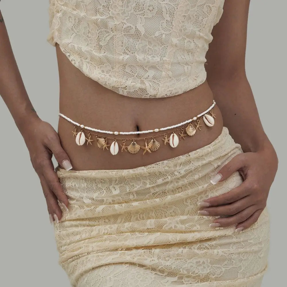 Bohemia Starfish Shell Pendant Waist Chain Fashion Summer Beach Bikini Sea Shell Conch Multilayer Body Chain Waistband Jewelry